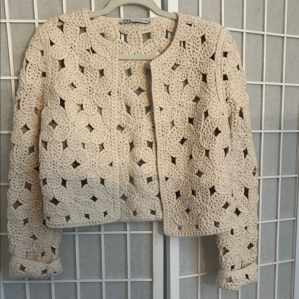 Zara Cream Crochet Women's Cropped Jacket